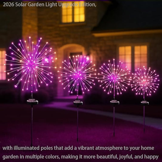 2 Pack 250LED Solar Garden Lights Outdoor, Dual Lighting Modes Firework Lights Solar Powered, Waterproof Twinkle Fairy Light Outside for Yard Patio Pathway Christmas Party Decorative(Purple