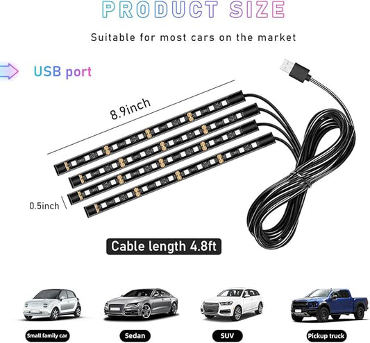Ohleats Car LED Strip Light, 48 LED RGB Auto Interior Atmosphere Lights, Cigarette Lighter Under Dash Ambient Night Light, Interior Lamp Lighting Kit (Pink Purple, USB)