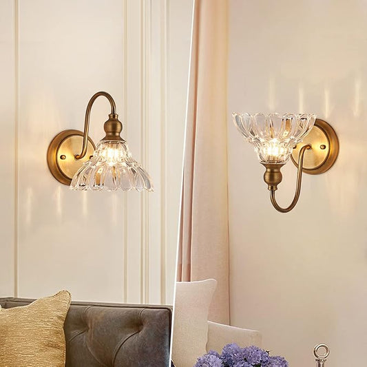 2-Pack Vintage Wall Sconces Brass Bathroom Vanity Lighting Fixtures Beautiful Wall Light Set of Two for Bedroom Bathroom Hallway Living Room