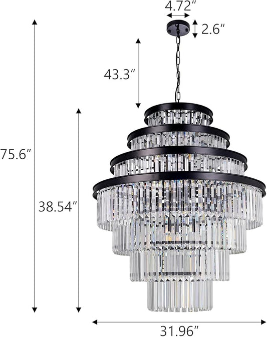 Wellmet Large Crystal Chandelier, Luxury 7-Tier Crystal Chandelier, Black Crystal Chandelier for Living Room, Dining Room, Porch, Entryway, Hallway, Restaurant, 31''W