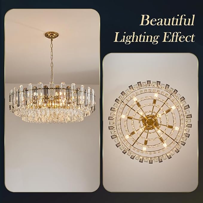 31.5" Modern Crystal Chandelier Gold 3-Tier Luxury Crystal Pendant Light 12-Light Ceiling Pendant Lighting for Dinning Room Living Room Foyer