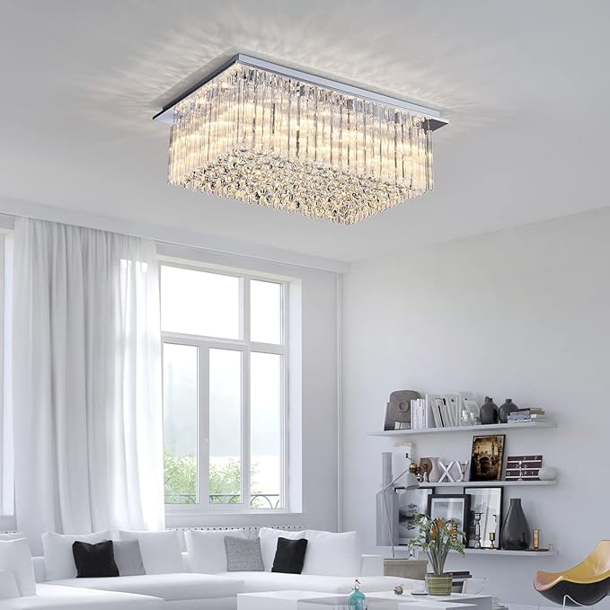 Saint Mossi 12-Lights Modern Chandelier Lamp K9 Crystal Chandelier Light Fixture,Modern Flush Mount Ceiling Light Fixture Raindrop Chandelier for Bedroom,Dining Room,Livingroom,L32 x W22 x H10