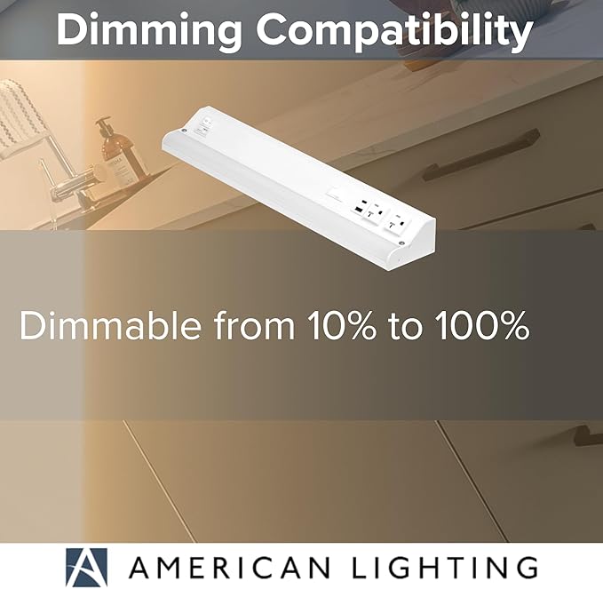 American Lighting LED Courant Plus Undercabinet Light 18 Inch 5CCT 90+ CRI 1000 Lumens with USB-A USB-C and 20A Receptacles White Finish Title 24 Compliant (2 Pack)