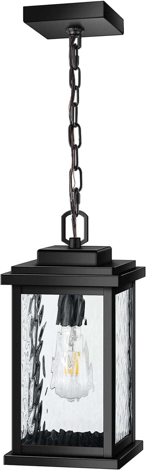 VIANIS Large Anti-Rust Outdoor Chandelier with Adjustable Wire, Black Pendant Light with Water Glass for Porch, Garden,Garage, Easy-to-Install Outdoor Hanging Lantern Suiting for Sloped Ceiling