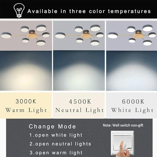 LED Ceiling Lighting 41 Inch 6-Lights Modern Ceiling Lights Flush Mount Recessed Lighting Ceiling Light 48W Adjustable Living Room Bedroom Kitchen, 3000K-6000K Temperature Available Grey