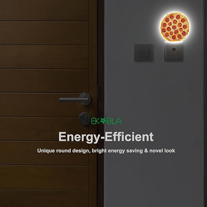 EKOBLA Pizza Plug-in Night Light, Cheese & Sausage Food Pattern LED Nightlight with Auto Sensor for Teens Room & Novelty Gift