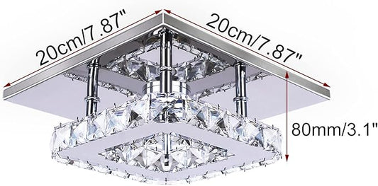 Small Led Chandelier Semi Flush Mount Crystal Lighting Modern Ceiling Crystal Lamp for Bedrooms Dinning Rooms Hallway (Warm)