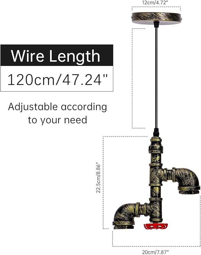 Kawell Vintage Pendant Light Fixtures Industrial Retro Ceiling Chandelier Creative Water Pipe Hanging Light Fixtures Art Deco Iron E26 60W Max for Bedroom Cafe Bar Restaurant Kitchen, Bronze Color