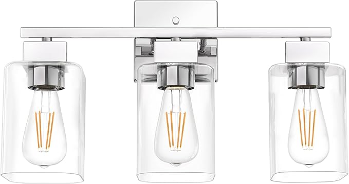 Chrome Bathroom Vanity Light - 3 Light Bathroom Light Fixture Square Design & UL Certification, Bath Room Lighting Fixtures Over Mirror, Modern Vanity Lighting Fixture for Living Room