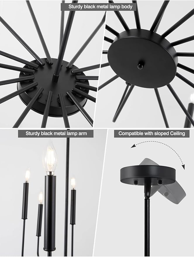 Yiisem Modern Farmhouse Black Chandelier, 16-Light Rustic Candle Chandelier, Industrial Hanging Chandeliers for Dining Room, Living Room, Kitchen, Foyer, Entryway