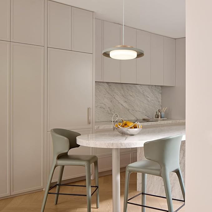 Modern Pendant Lights,15 inch,Real Wood Cap,3000K/Warm White/22W Dimmable,LED Pendant Light Fixtures for Kitchen, Dining Room, Living Room,Gray