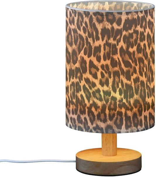 Bedside Table Lamp Leopard Print Nightstand Lamp with Wood Desk Lamps for Bedroom Living Room Nursery Office Home Decor