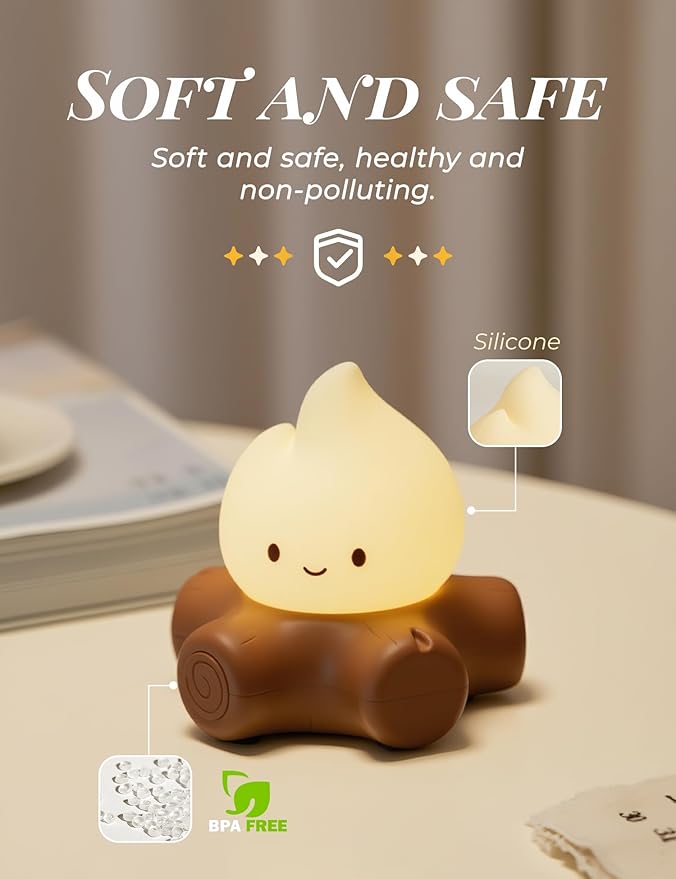 Chibi Campfire Light with Soothing Sounds, Sleep Aid Night Light for Kids, Portable Rechargeable White Noise Cozy Campfire Night Light for Room Decor Camping Trips, Cute Gifts