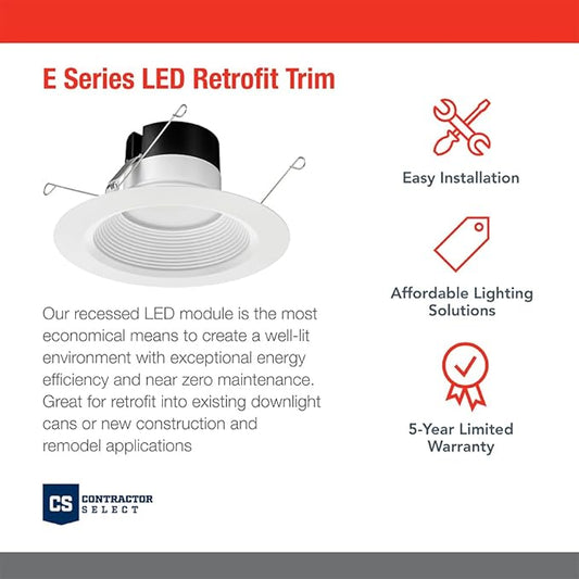 Juno E Series 5"/6" LED Ceiling Light, Baffle Trim Recessed Lighting with 5-in-1 Switchable White Color, 900 Lumens, Wet Rated LED Downlight, Dimmable, White, 12-Pack