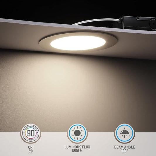 TORCHSTAR E-Lite Series 6 Inch Slim Recessed Lighting with J-Box, 13.5W Ultra-Thin LED Recessed Light, Dimmable Canless Downlight, ETL&ES Listed, CRI90, 4000K Cool White, Satin Nickel, Pack of 6