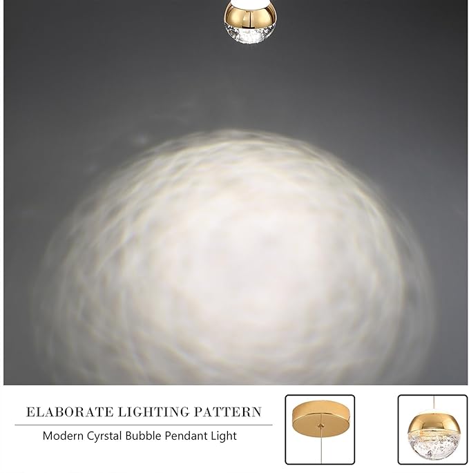 JoollySun Modern Crystal Pendant Light: Gold Mini Globe Ceiling Hanging Lights for Kitchen Island Bathroom