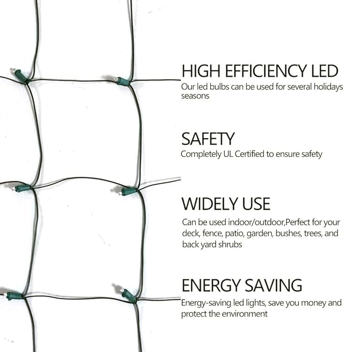 HISHINY Christmas Net Lights Outdoor, 5ftx5ft 100LED Green Wire, Connectable Bush Mesh Net Lights String for Christmas,St. Patrick's Day Party,Shrub,Yard,Tree (Green)
