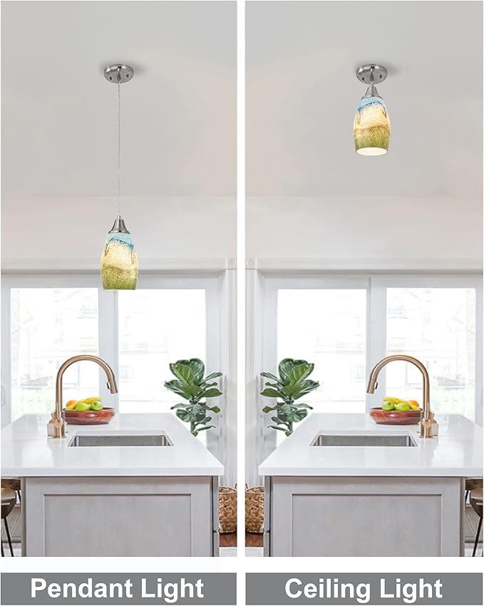 karyfine Mini Glass Pendant Lights,Blown Art Glass Pendant Hanging Light Fixtures Kitchen Island Pendant Lamp Shade with Brushed Nickel Finish for Bar Counter,Hallway,Dining Room Multi color-1P