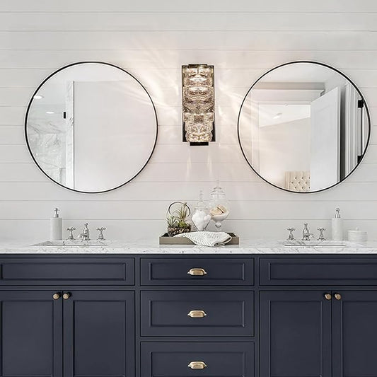 HuisMier Modern Crystal Wall Sconce, Black Dimmable LED Wall Light Fixtures with 3 Color Temperature, Luxury Black Bathroom Wall Sconce for Bedroom Living Room Mirror Stairway Hallway