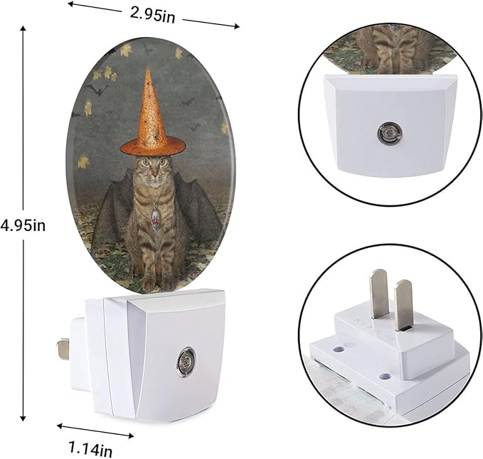 EKOBLA Halloween Bat & Cat Plug-in Night Light, Autumn Maple Leaf LED Nightlight with Auto Sensor for Home Decor