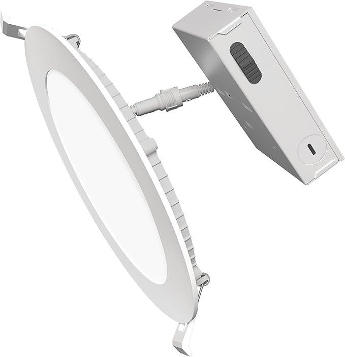Feit Electric 6" Canless LED Recessed Downlight, 65W Equivalent, Non-Dimmable, Battery Backup, 5 Selectable Color Temperatures, Low-Clearance Applications for Indoor/Outdoor Use, LEDR6XT/BAT/5CCTCA