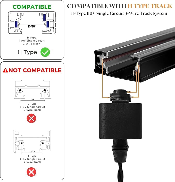 Universal H-Type Track Pendant Lighting Kit with 3 Bulbs, 3-Pack Black Hanging Track Lighting Fixtures, 4000K Natural Light, E26 Base for Kitchen Island, Dining Room & Living Area