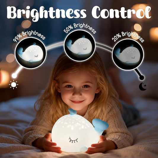 Cute Night Light Gifts for Kids, 7 Colors Blue Whale Toys Cute Lamp,Soft Silicone Baby Night Light,Silicone Whale Rechargeable Nightlight for Kid Kawaii Room Decor