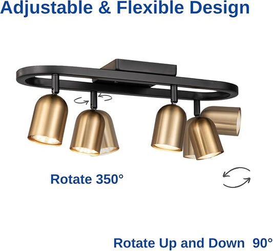 4 Light Modern Track Lighting Kit, Matte Black Brass Finish with Flexibly Pivot Shades,Decorative Ceiling Spot Light for Kitchen,Bedroom,Living Room,Hallway,Home Improvement