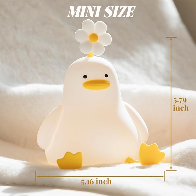 AVEKI Duck Night Light - Cute Duck Lamp Gifts for Baby and Kids - Rechargeable Nursery Night Lights with 3 Brightness Level, Touch Control, Soft Silicone Material, 30 Minutes Timer