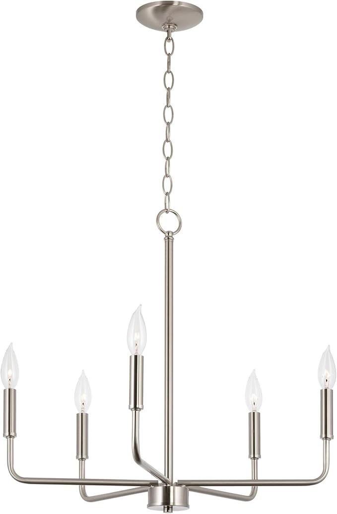 Kira Home Camille 22" Modern 5-Light Chandelier, Minimalist Candle-Style Silver Hanging Fixture, Brushed Nickel Finish