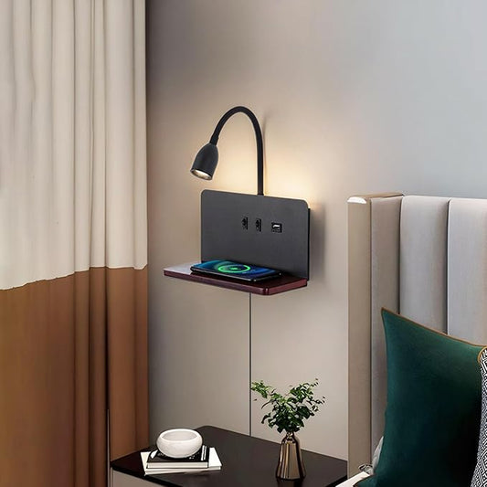 Bedside Wall Sconces with Wireless Charging Station & USB Charging, 3 Adjustable Color Temperatures LED Reading Light, 3000K Warm Ambient lighting Wall Mounted Sconce for Bedroom, Plug-in or Hardwired