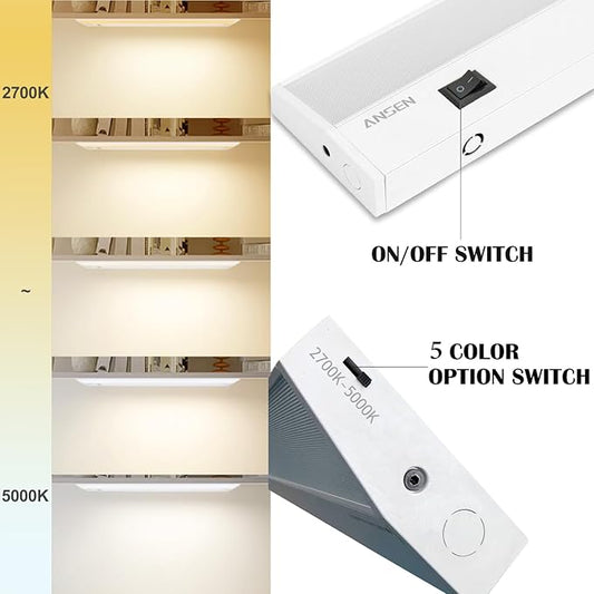 Ansen 4Packs of Under Cabinet Lighting Hardwired, 18IN 15W 998LM, Dimmable Led Light for Kitchen/Bar/Closet, CRI>92, R9>90, 5 Color Temperature, 2700K-5000K(Warm White, Cool White, Daylight)