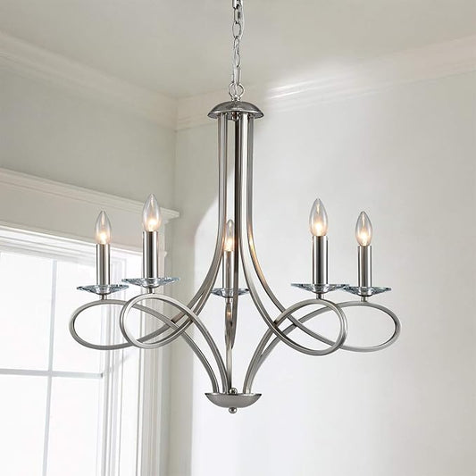 Saint Mossi 5-Lights Nickel Plated Modern Chandelier Light Fixture,Modern Pendant Light Fixture Contemporary Chandelier for Bedroom,Living Room,Dining Room,H17 xD27,Chain Adjustable