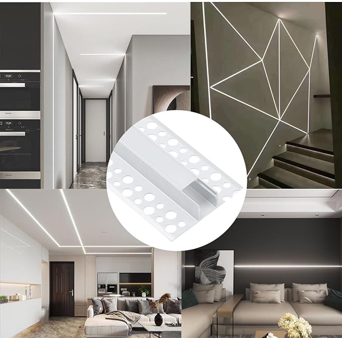 6Pack 3.3FT/1 Meter Plaster-in LED Drywall White Aluminum Channel with Milky Diffuser and End Caps,Recessed Aluminium LED Profile with Flange for 5-12mm Strip Lights