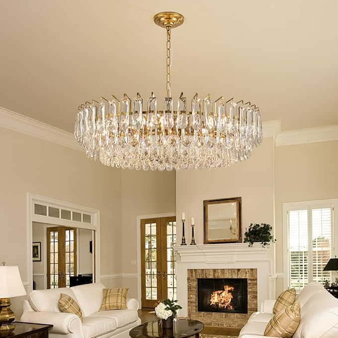 31.5" Modern Crystal Chandelier Gold 3-Tier Luxury Pendant Light Gold Plated Ceiling Pendant Lighting for Dinning Room Living Room Foyer