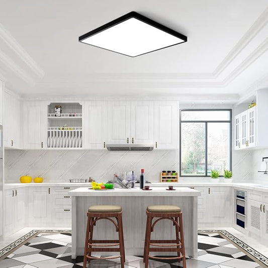 12inch 24W LED Flush Mount Ceiling Light, 6000K Square LED Ceiling Light, Black Flat Panel Lighting for Bedroom, Kitchen, Living Room