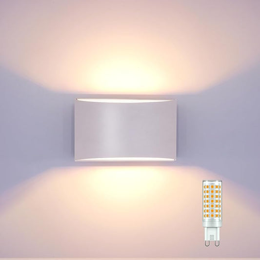 KICAAO Modern LED Wall Sconce,Warm White 3000K,Hardwired Indoor Wall Lights Set of 2 Up and Down Wall Mount Light for Living Room Bedroom Hallway Corridor Conservatory(with G9 Bulbs) (White)