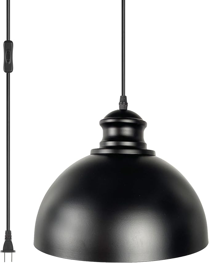 BRIGHTESS Ecopower Industrial Barn Pendant Light, Retro Candelabra Ceiling Light, Metal Farmhouse Kitchen Lighting, E26 Base, 14.7FT Cord, Black