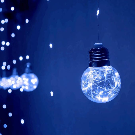 YOLIGHT Wishing Ball Curtain Lights 200 LED Window Curtain String Lights with Remote, USB Battery Powered Twinkle Globe Fairy Lights for Wedding Party Bedroom Christmas Halloween Decoration (Blue)