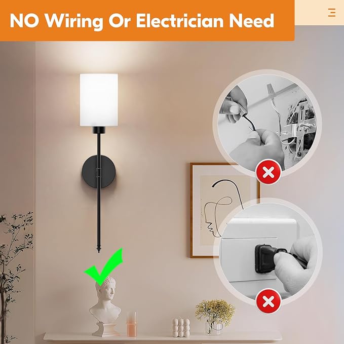 NIORSUN 24 inch Battery Operated Wall Sconce Set of 2, Black Wireless Rechargeable Wall Lights with 5200mAh Dimmable Detachable Bulbs and Remote, 9 Colors Sconces Wall Decor for Bedroom Living Room