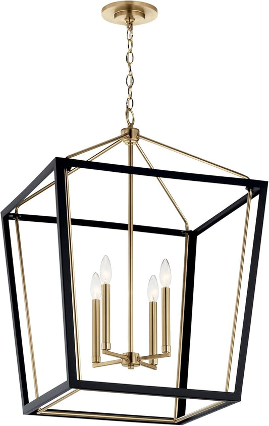 Kichler Delvin 4-Light Foyer Pendant Light Fixture, Updated Traditional Hanging Light with Clear Glass in Champagne Bronze and Black for Dining Room, Living Room, Kitchen (22.25" x 31.75"), 52620CPZBK