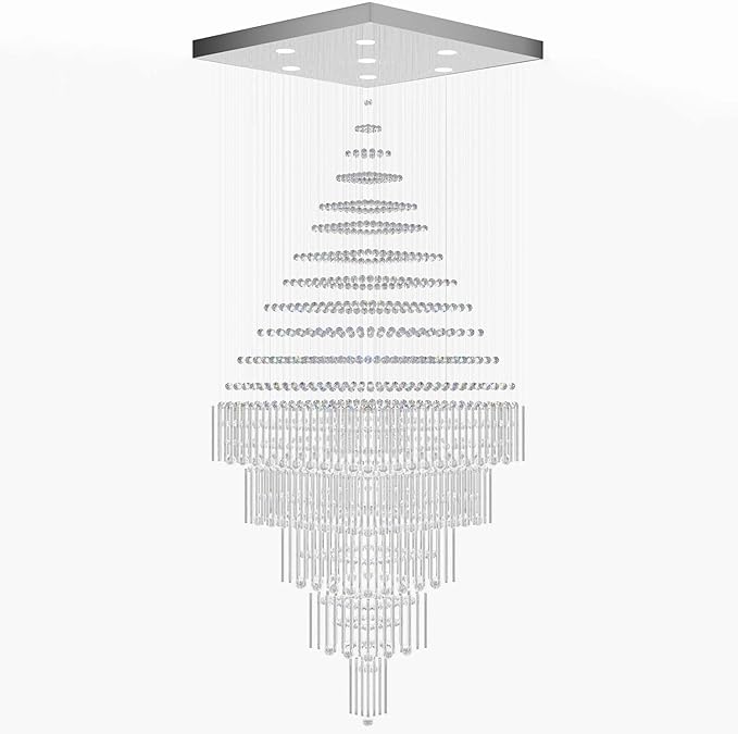 D40''X H120'' Extra Large Chandeliers for High Ceilings Crystal Raindrop Chandeliers Large Villa Chandelier Entrance Foyer Square Ceiling Light LED Dimmable 2700K-6000K 16 led bulbs include