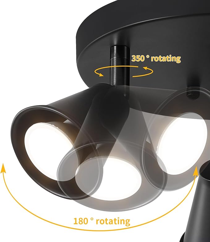 3-Light Industrial Directional Track Lighting with Pull Chain On/Off, Black Ceiling Spotlight, Morden Flush Mount Kitchen Light for Hallway,Dining Room,Porch,Office.Gu10 Bulbs Included