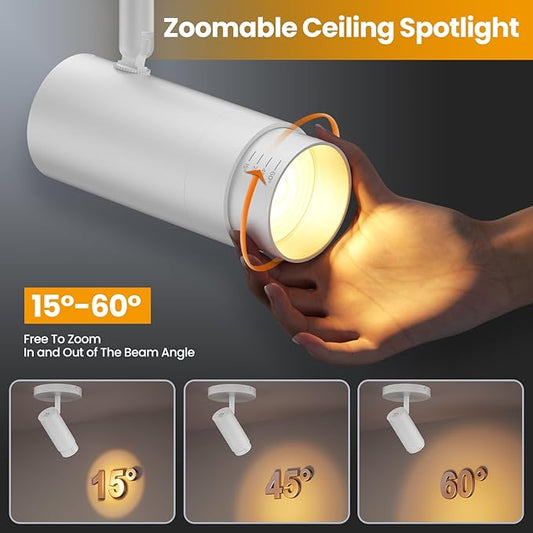 10W Zoomable 5-Color LED Ceiling Spotlight White Directional Ceiling Light Indoor Adjustable Ceiling Spot Light Fixture Dimmable Flush Mount Accent Lighting 15-60° for Kitchen 1000lm CRI90