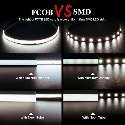 BTF-LIGHTING FCOB COB LED Strip Flexible High Density Uniform Light 9W/m 32.8FT DC24V Natural White 4000K 480LED/m CRI 90+ 8mm Width for Home Indoor Decor(No Adapter or Controller)