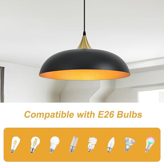 17.7" Large Pendant Light Fixtures, Dome Black and Gold Pendant Lights,Adjustable Pendant Lamps for Dining Room,Kitchen Island