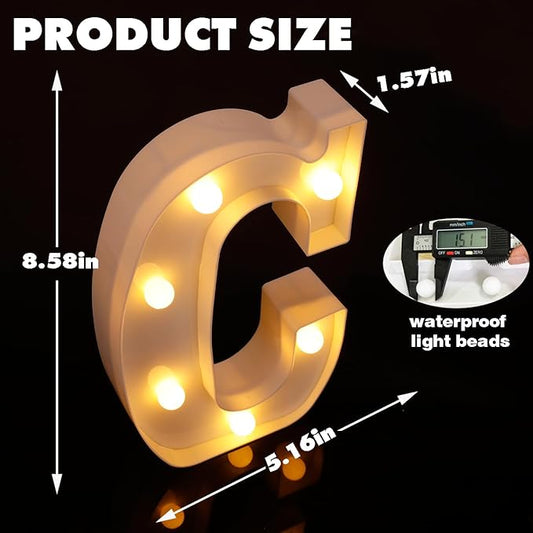 Small Led Marquee Letters, Light Up Letters, 8.58 Inch Led Letter Lights, Battery Powered Lighted Sign for Table, Party, Birthday, Christmas Decor (Letter C)