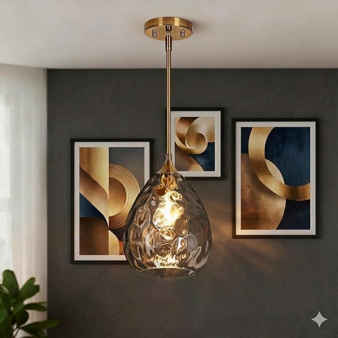 7.8" Island Lights for Kitchen, Glass Pendant Light for Kitchen Island, Gold Hand-Blown Pendant Lights Fixtures with Adjustable Height, Ideal for Kitchen Island, Dining Room, Bedroom, Entryway