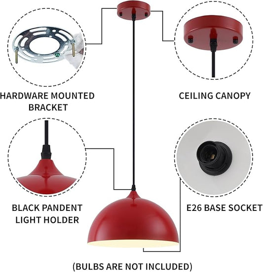Red Farmhouse Pendant Light 11.8inches 2 Packs,Kitchen Pendant Lights, Industrial Pendant Light, Pendant Lights Kitchen Island for Living Room, Bedroom, Dinning Room, Office