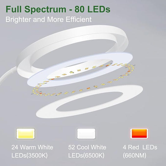 wolezek Grow Lights for Indoor Plants Full Spectrum, 80 LEDs 3 Colors Grow Light, 65in Plant Lights for Indoor Growing with 360°Gooseneck, 6/12/16H Timer, 5 Brightness, Height Adjustable, White Pair
